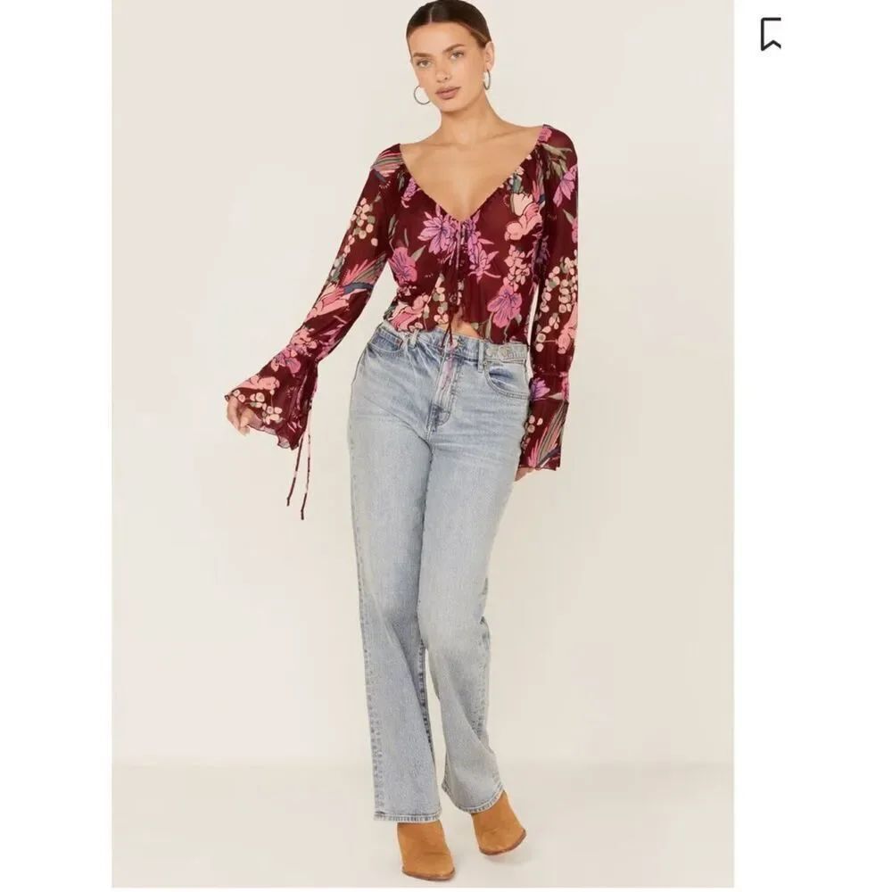 FREE PEOPLE WOMEN'S FLORAL PRINT OF PARADISE TIE FRONT TOP NWT XS